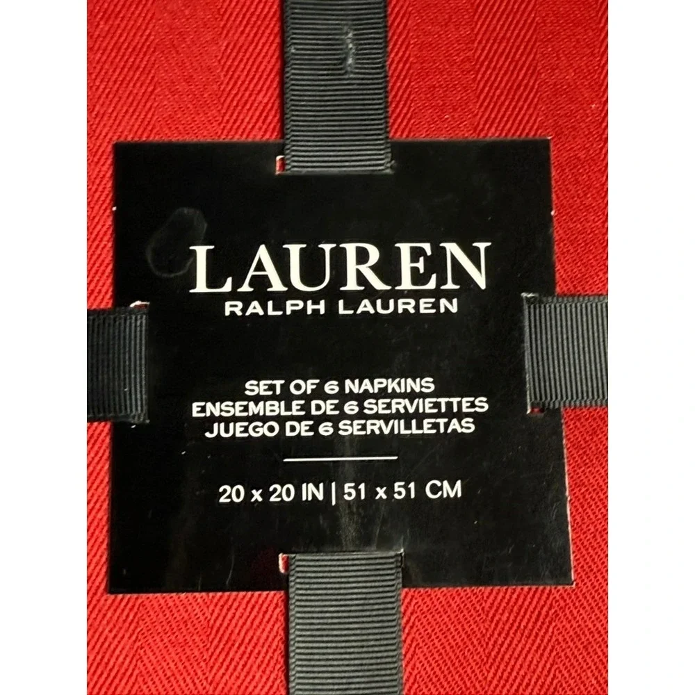 Lauren Ralph Lauren Red Herringbone Cloth Napkins Set of 6 Holiday 20x20 New